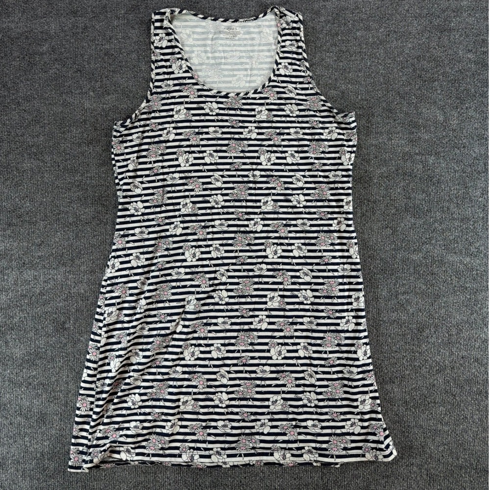 Jockey Womens XL Sleep Dress Navy White Striped Floral Sleeveless Nightgown